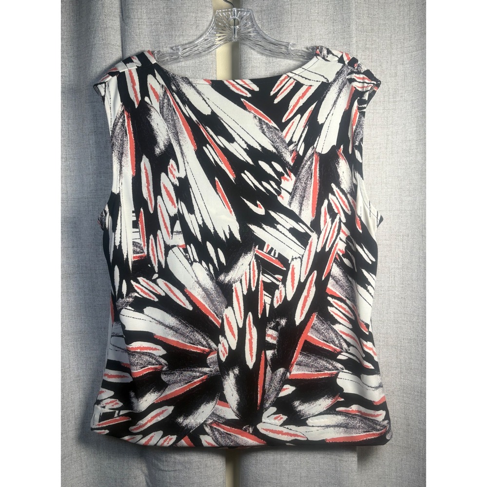Kasper Womens Large Black White Coral Abstract Print Cowl Neck Sleeveless Blouse